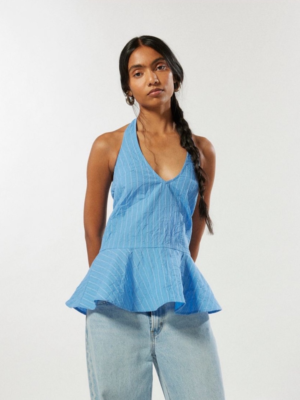 Urban Oitfitters silence + noise Blue V-Neck Peplum Halter Tank Size Medium